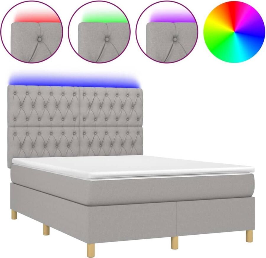 VidaXL Boxspring met LED en Matras Lichtgrijs 140x200 Boxspring Led Boxspring Verstelbare Boxspring Met Led Slaapcomfort Lederlook Boxspring Design Boxspring Tweepersoons Boxspring Groot Boxspring - Foto 2