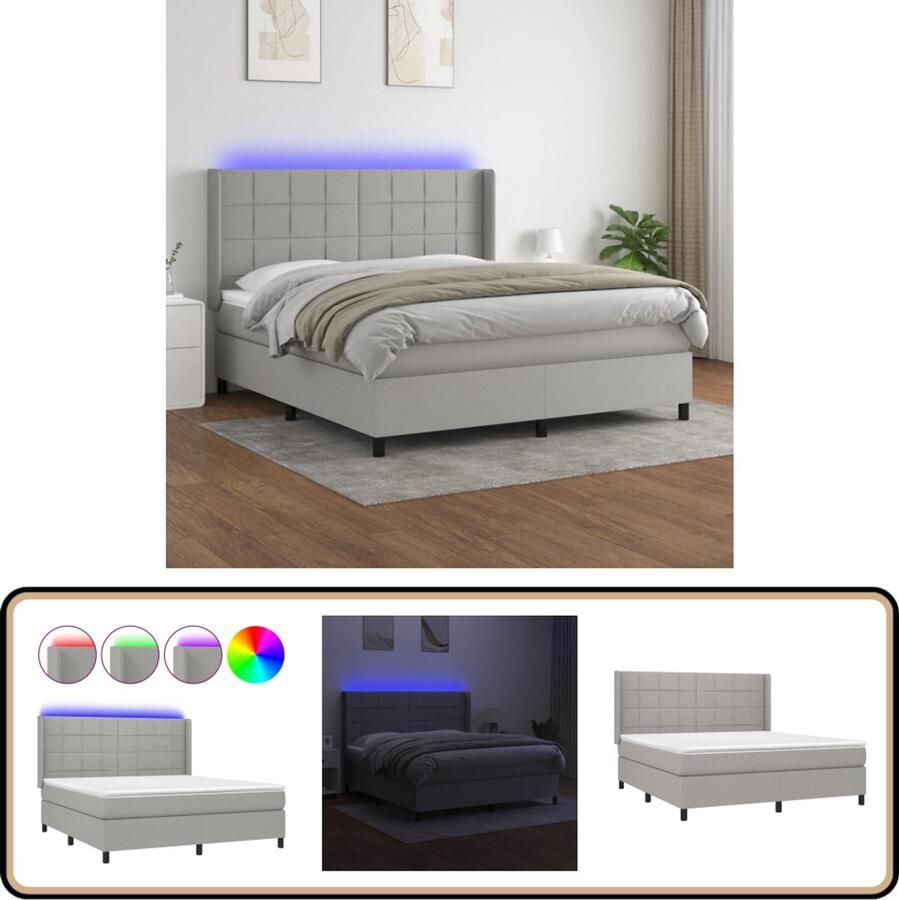 VidaXL Boxspring met LED en Matras Lichtgrijs 160x200 cm Boxspring Led Boxspring Grijs Boxspring 160x200 Slaapcomfort Boxspring Kopen Luxe Boxspring