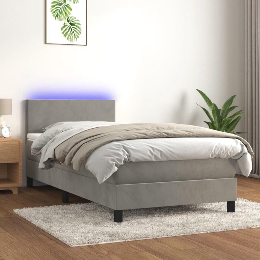 VidaXL Boxspring met LED en Matras Lichtgrijs 90x200 Boxspring Led Bed Velvet Bed Verstelbare Hoofdbord Slaapcomfort Luxe Bed Bedroom Furniture - Foto 2