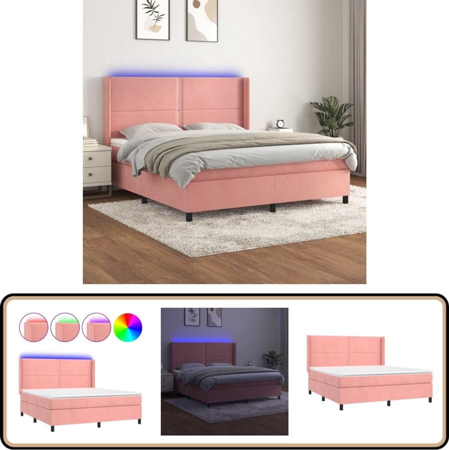 VidaXL Boxspring met LED en Matras Roze 180x200 cm Boxspring Bed Fluweel Bed Led Bed Pocketed Spring Mattress King Size Bed Roze Bed