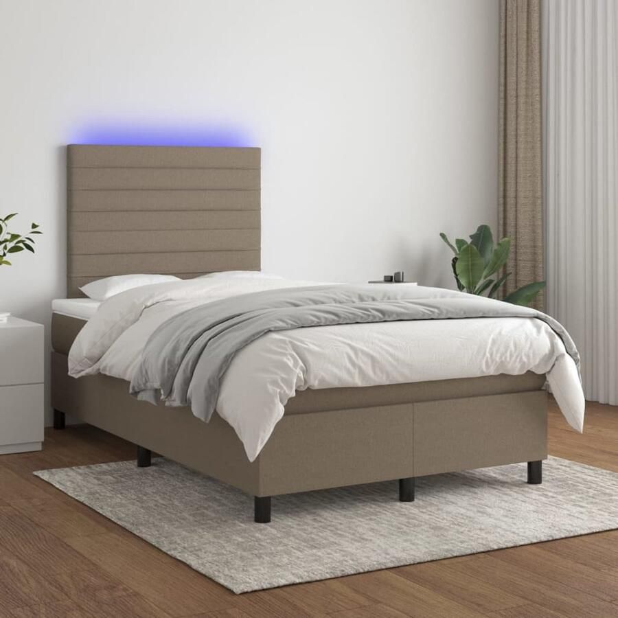 VidaXL Boxspring met LED en matras Taupe 120x200 cm Boxspring Bed Frame Led Lamp Pocketveer Matras Taupe Kleuren Tweepersoons Bed Bedroom Furniture - Foto 2