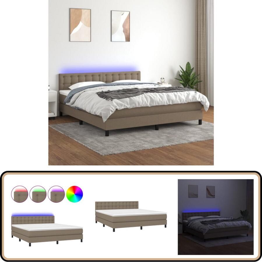 VidaXL Boxspring Taupe 180x200 cm Inclusief LED Boxspring Bed Led Bed Slaapcomfort Pocketveer Matras Taupe Bed Tweepersoons Bed Stapelbare Bedden