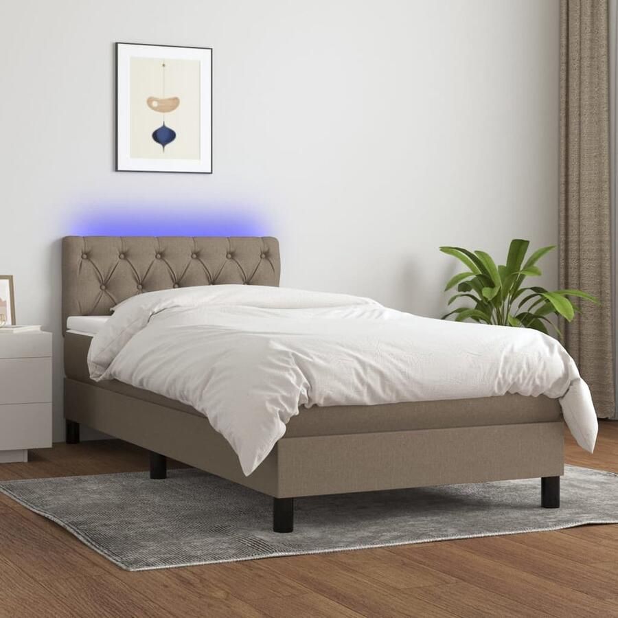 VidaXL Boxspring met LED en matras Taupe 80x200 cm Boxspring Led Bed Boxspring Met Led Taupechambre Slaapcomfort Pocketed Veren Matras Adjustable Headboard - Foto 2