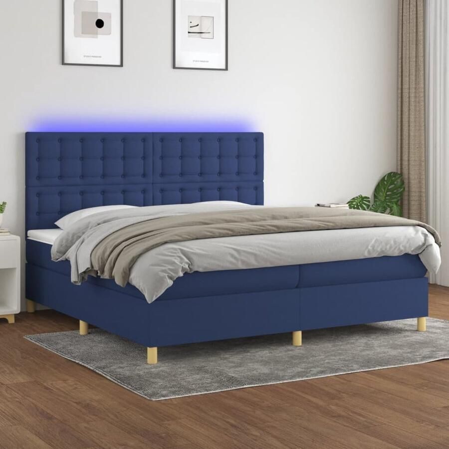VidaXL Boxspring met LED en matrassen Blauw 200x200 cm Boxspring Bed Frame Blauwe Boxspring Led Bed Slaapcomfort Pocketveer Matras Hoofdbord Adjustable Headboard - Foto 2