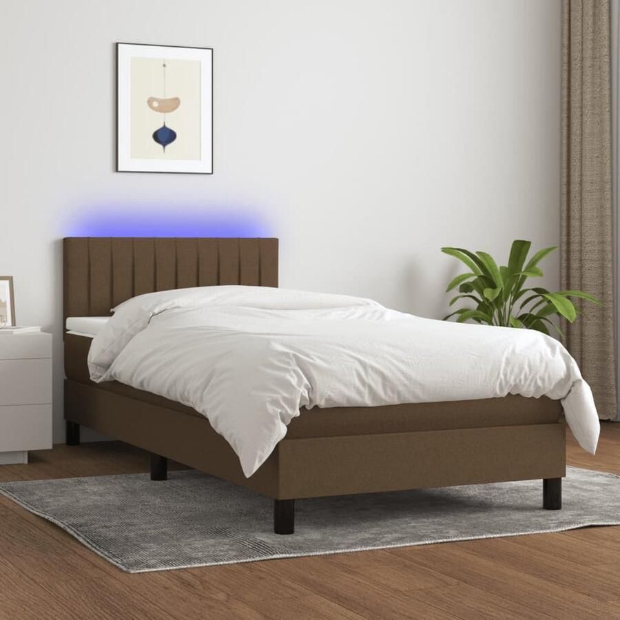 VidaXL Boxspring met LED en matrassen Donkerbruin Boxspring Donkere Bruine Bed Led Lampje Pocketed Veren Matras Hoofdbord Slaapcomfort - Foto 2
