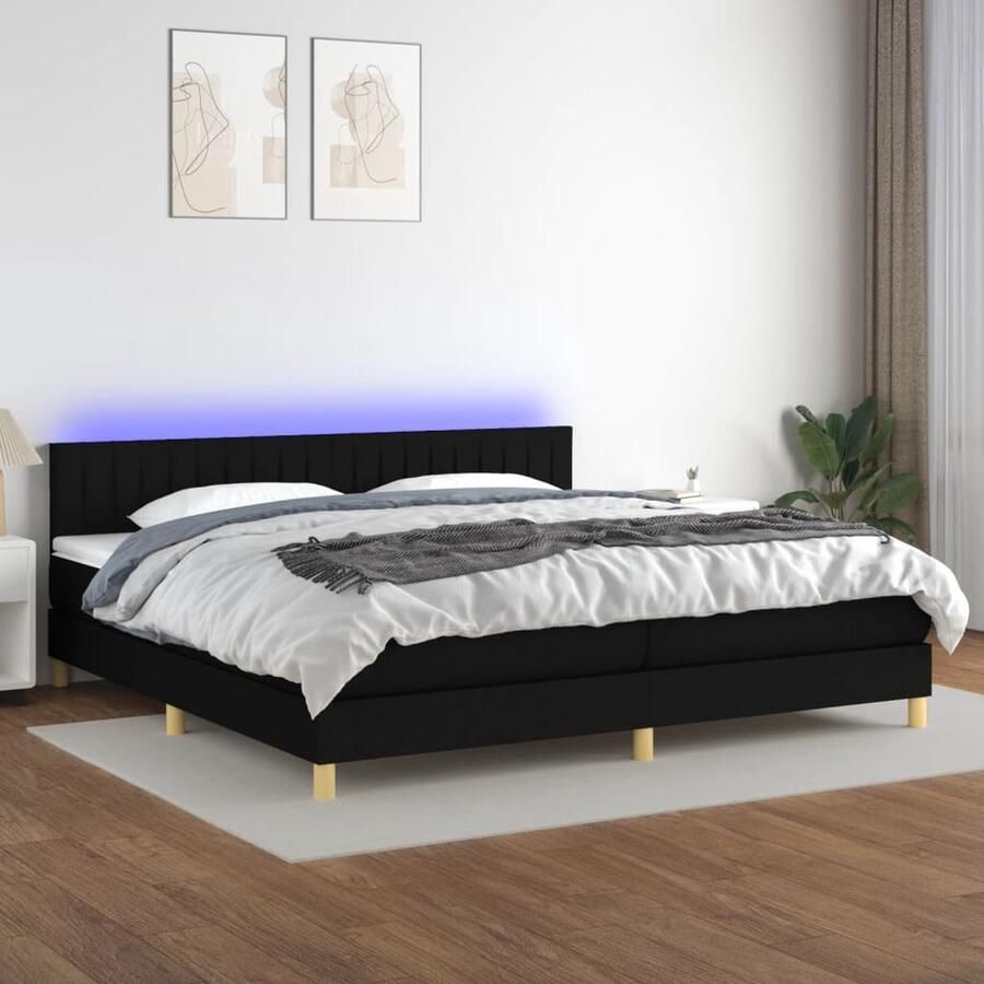 VidaXL Boxspring met LED en matrassen Zwart 200x200 cm Boxspring Led Bed Boxspring Met Led Slaapcomfort Pocketed Veren Matras Lederlook Design Bed Tweepersoons Bed Groot Bed - Foto 2