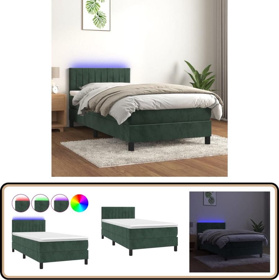 VidaXL Boxspring met LED Fluweel 100x200 cm Boxspring Donkere Kleuren Fluweel Led Lampen Hoofdbord