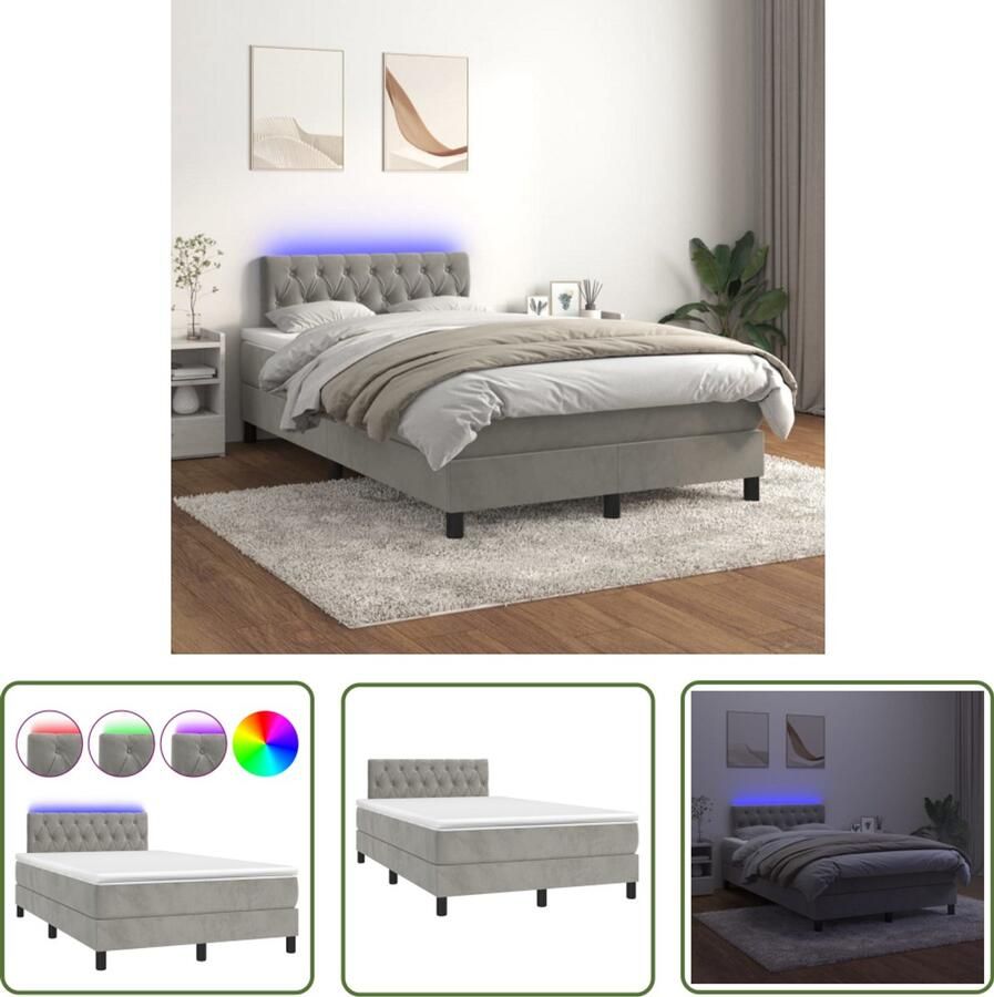 VidaXL Boxspring met LED Fluweel 120x200 cm Boxspring Led Bed Velvet Bed Tweepersoons Bed King Size Bed Slaapcomfort Hoofdbord Pocketed Spring Mattress