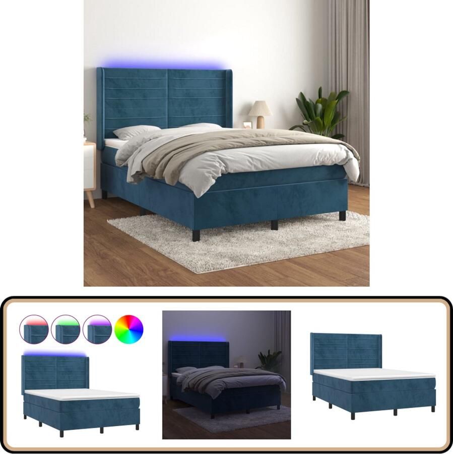 VidaXL Boxspring met LED Fluweel 140x190 cm Boxspring Bed Donkere Kleuren Velvet Bed Led Lampen Slaapcomfort Hoofdbord Pocketed Spring Mattress