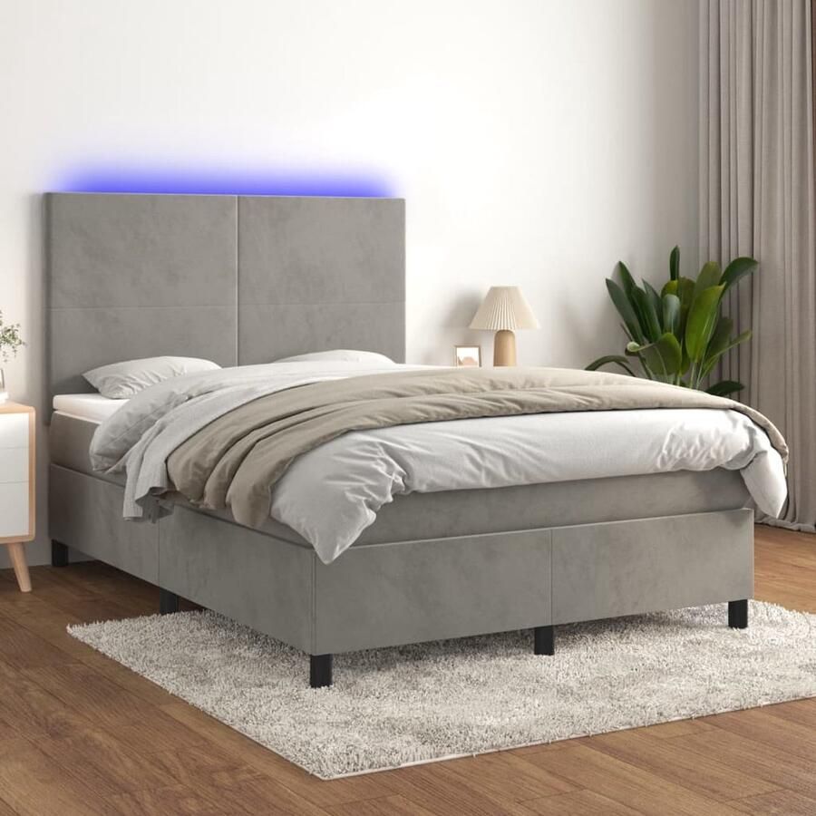 VidaXL Boxspring met LED Fluweel 140x190 cm Boxspring Bed Fluweel Bed Grijs Bed Tweepersoons Bed Led Bed Boxspring Met Matras - Foto 2