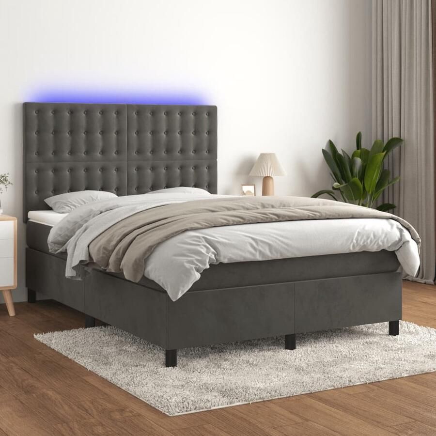 VidaXL Boxspring met LED Fluweel 140x190 cm Boxspring Bed Velvet Bed Led Bed Tweepersoonsbed Donkere Kleuren Bedroom Furniture Slaapkamerinrichting - Foto 2