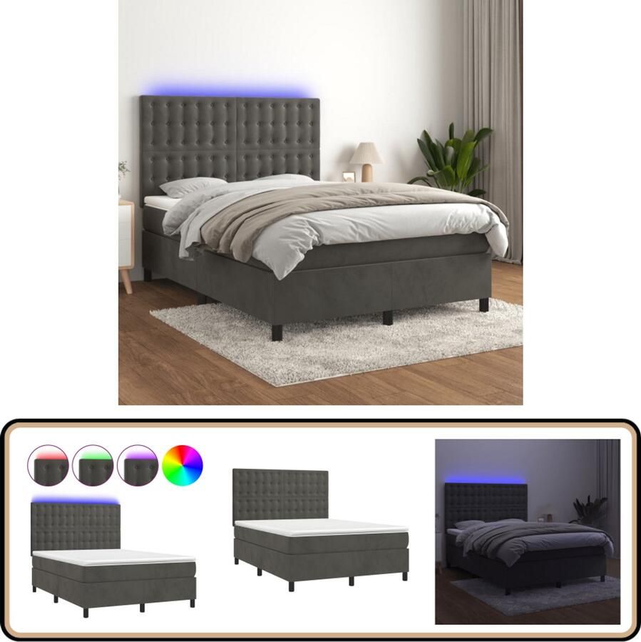 VidaXL Boxspring met LED Fluweel 140x190 cm Boxspring Bed Velvet Bed Led Bed Tweepersoonsbed Donkere Kleuren Bedroom Furniture Slaapkamerinrichting