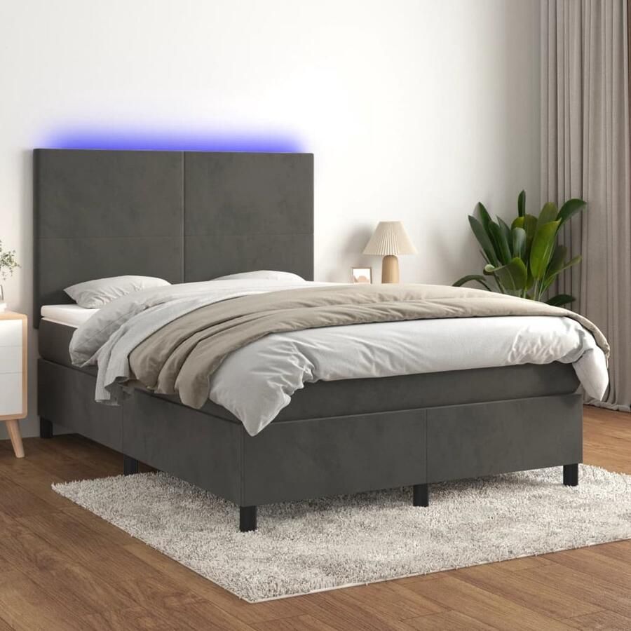 VidaXL Boxspring met LED Fluweel 140x190 cm Boxspring Donkere Kleuren Velvet Led Lampjes Pocketveer Matras Tweepersoonsbed - Foto 2