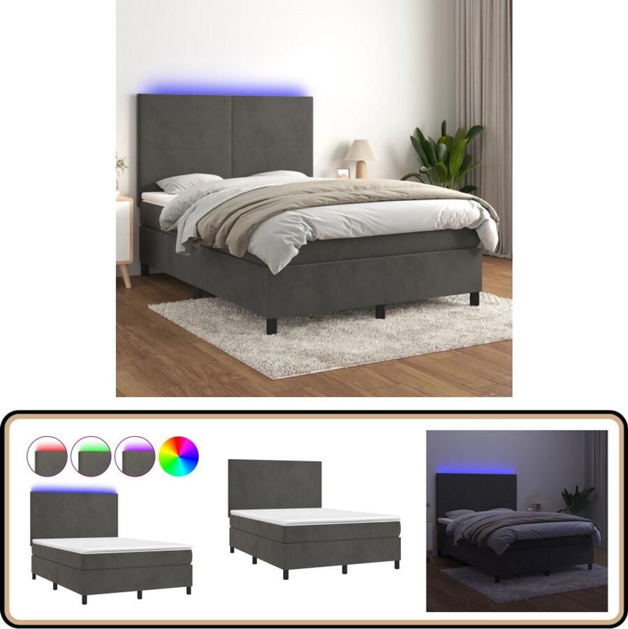VidaXL Boxspring met LED Fluweel 140x190 cm Boxspring Donkere Kleuren Velvet Led Lampjes Pocketveer Matras Tweepersoonsbed