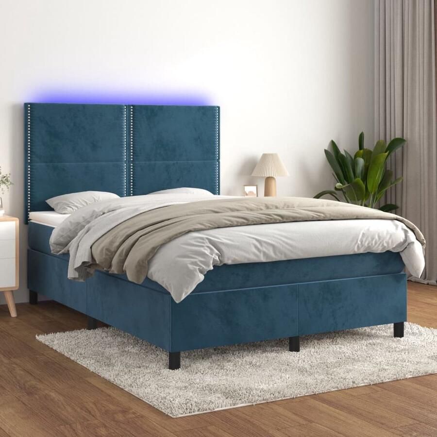 VidaXL Boxspring met LED Fluweel 140x190 cm Boxspring Fluweel Bed Led Bed Donkere Blauwe Boxspring Tweepersoons Boxspring Met Led - Foto 2