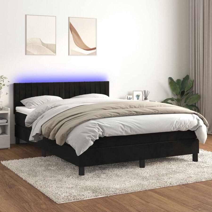 VidaXL Boxspring met LED Fluweel 140x190 cm Boxspring Fluweel Bed Led Bed Tweepersoons Bed Slaapcomfort King Size Bed Design Bed Zwarte Boxspring - Foto 2