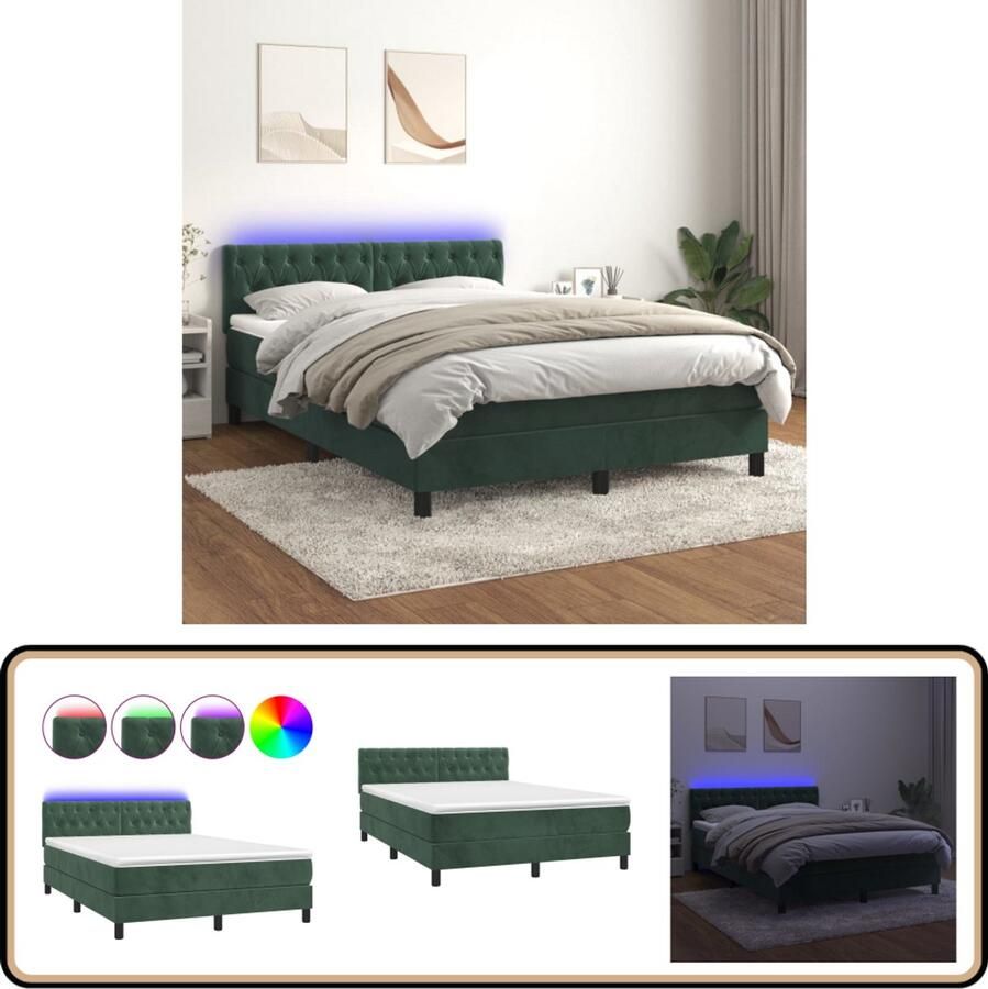 VidaXL Boxspring met LED Fluweel 140x190 cm Groen Boxspring Donkergroene Boxspring Velvet Boxspring Led Boxspring Elektrisch Verstelbare Boxspring