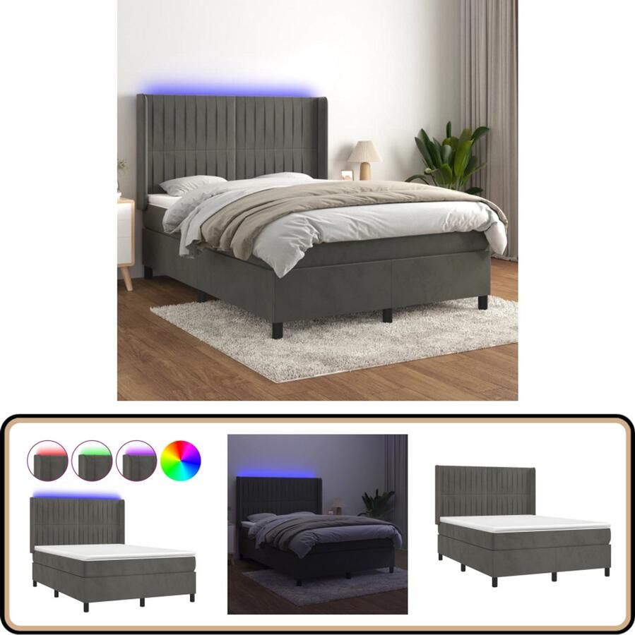 VidaXL Boxspring met LED Fluweel 140x200 cm Boxspring Donkere Kleuren Led Lampen Velvet Tweepersoonsbed