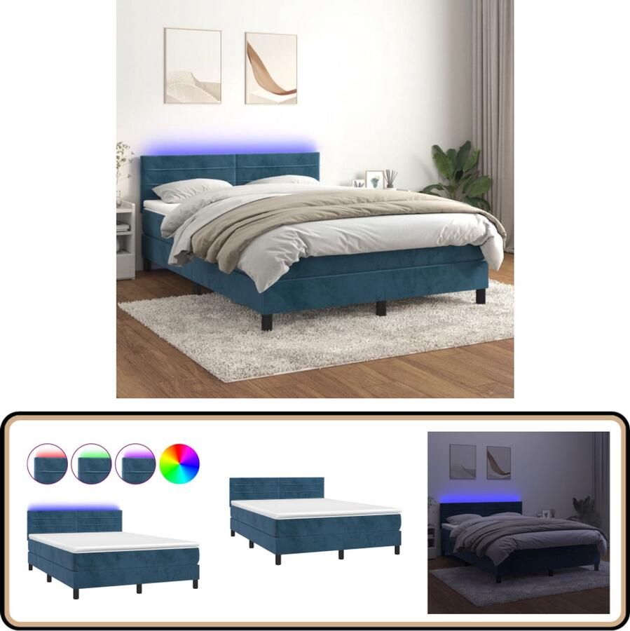 VidaXL Boxspring met LED Fluweel 140x200 cm Boxspring Fluweel Bed Led Bed Hoofdboard Slaapcomfort