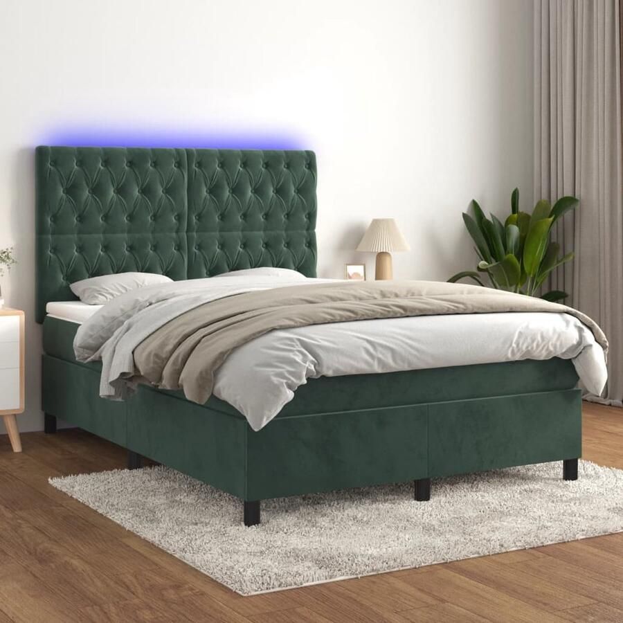 VidaXL Boxspring met LED Fluweel 140x200 cm Boxspring Led Bed Velvet Bed Tweepersoonsbed Slaapcomfort Boxspring Kopen Groot Bed Design Bed Groene Bed - Foto 2