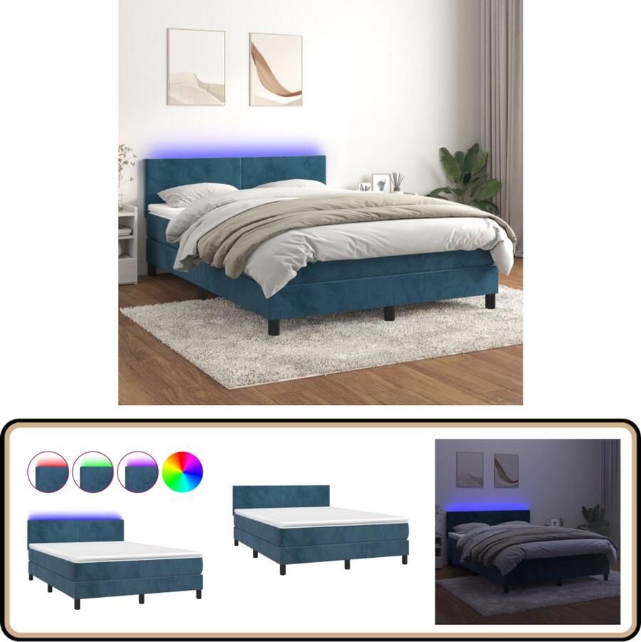 VidaXL Boxspring met LED Fluweel 140x200 cm Boxspring Veldslaap Donkere Kleuren Luxe Bed Fluweel Bed