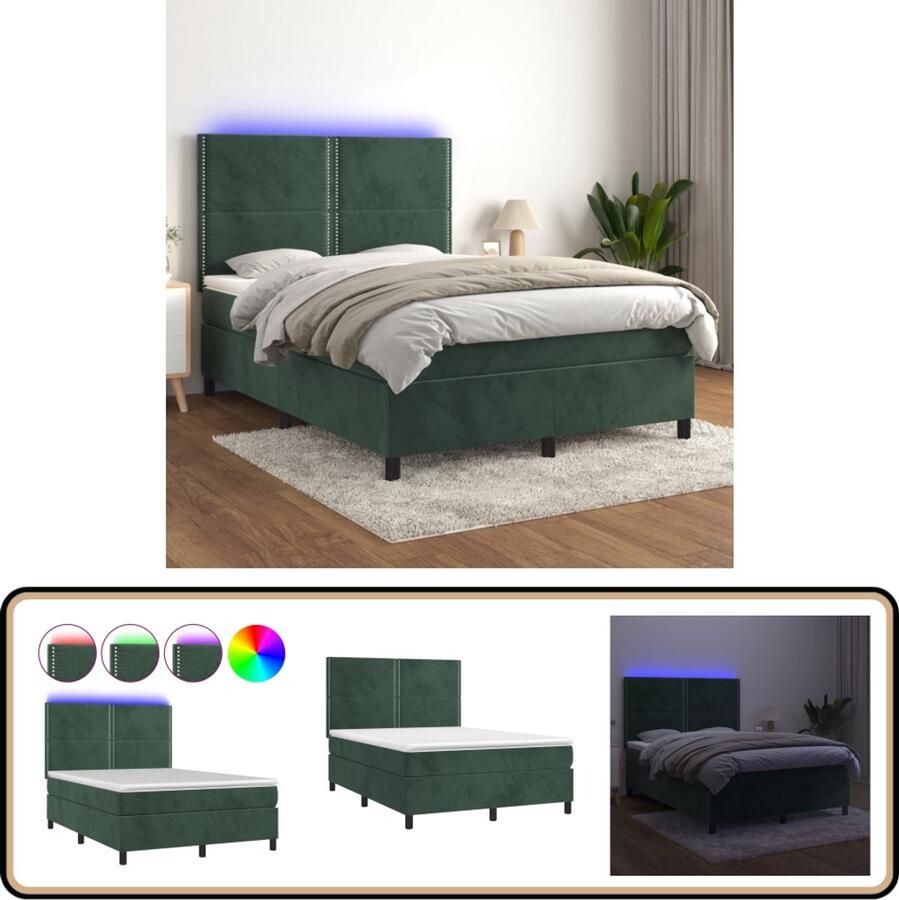 VidaXL Boxspring met LED Fluweel 140x200 cm Groen Boxspring Donkergroene Boxspring Velvet Bed Led Bed Slaapcomfort King Size Bed Tweepersoonsbed