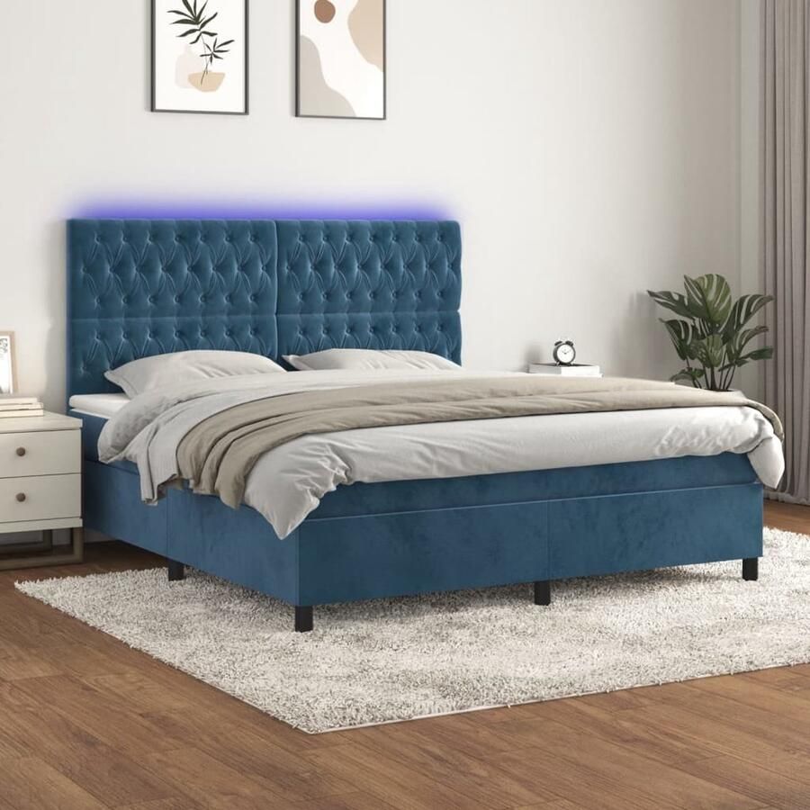 VidaXL Boxspring met LED Fluweel 160x200 cm Boxspring Donkere Kleuren Fluweel Bed Led Lampen Slaapcomfort Tweepersoonsbed King Size Bed - Foto 2