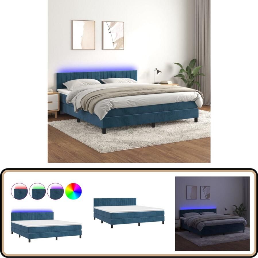 VidaXL Boxspring met LED Fluweel 160x200 cm Boxspring Donkere Kleuren Led Verlichting Velvet Tweepersoonsbed Pocketvering