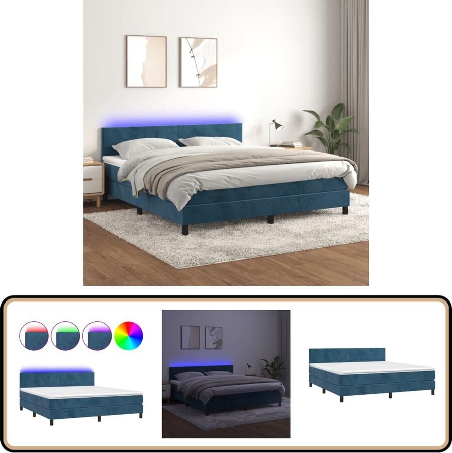 VidaXL Boxspring met LED Fluweel 160x200 cm Boxspring Donkere Kleuren Led Verlichting Velvet Tweepersoonsbed Pocketvering - Foto 2