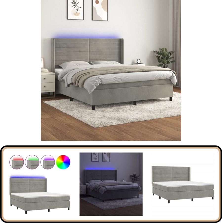 VidaXL Boxspring met LED Fluweel 160x200 cm Boxspring Led Bed Velvet Bed Tweepersoons Bed King Size Bed