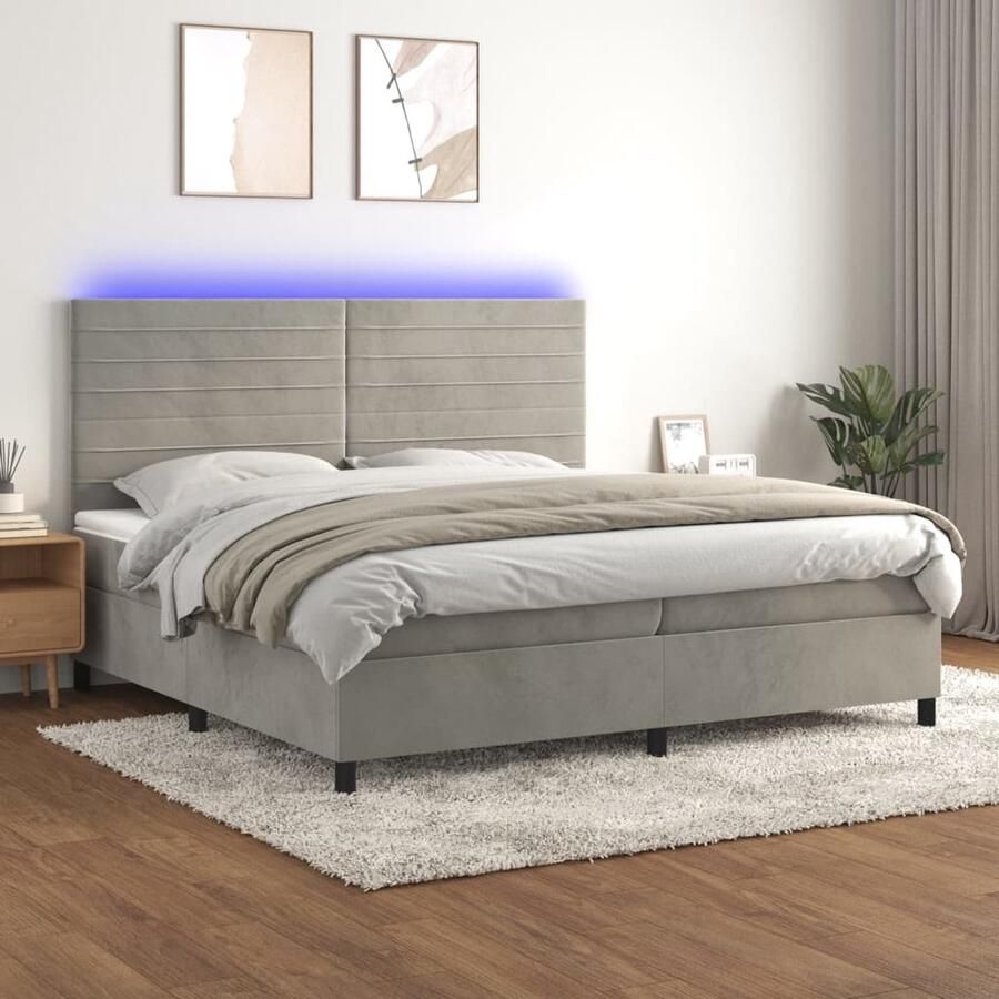 VidaXL Boxspring met LED Fluweel 200x200 cm Boxspring Fluweel Bed Led Bed Verstelbare Hoofdbord Pocketvering Matras Huidgevriendelijk Topmatras - Foto 2