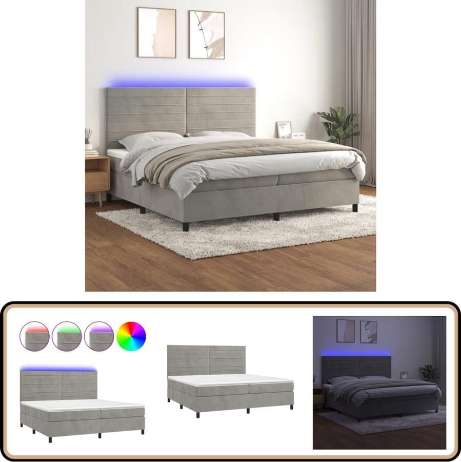 VidaXL Boxspring met LED Fluweel 200x200 cm Boxspring Fluweel Bed Led Bed Verstelbare Hoofdbord Pocketvering Matras Huidgevriendelijk Topmatras