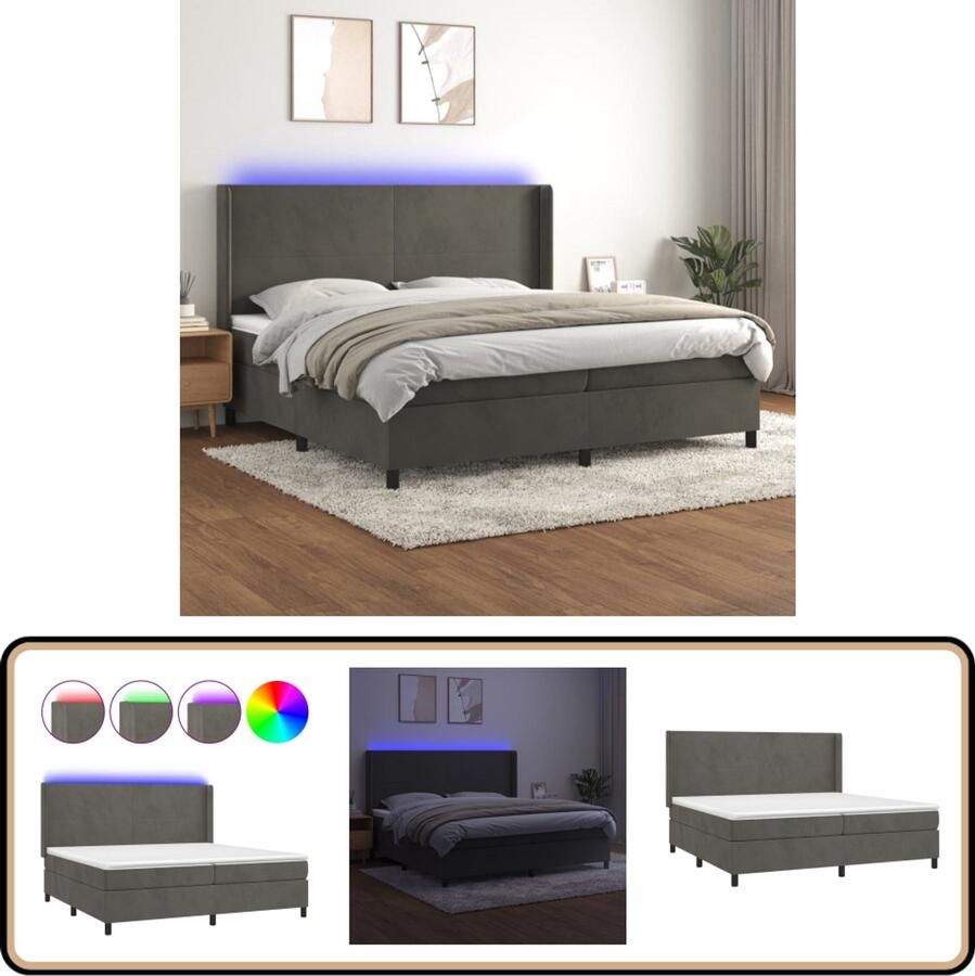 VidaXL Boxspring met LED Fluweel 200x200 cm Boxspring Fluweel Bed Led Lampje Verstelbare Hoofdbord Pocketveer Matras