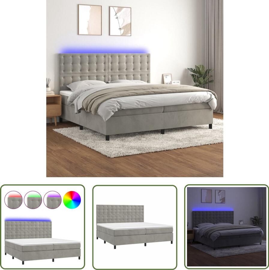 VidaXL Boxspring met LED Fluweel 200x200 cm Boxspring Led Lamp Velvet Bed Tweepersoonsbed Groot Bed Slaapcomfort Pocketed Spring Mattress