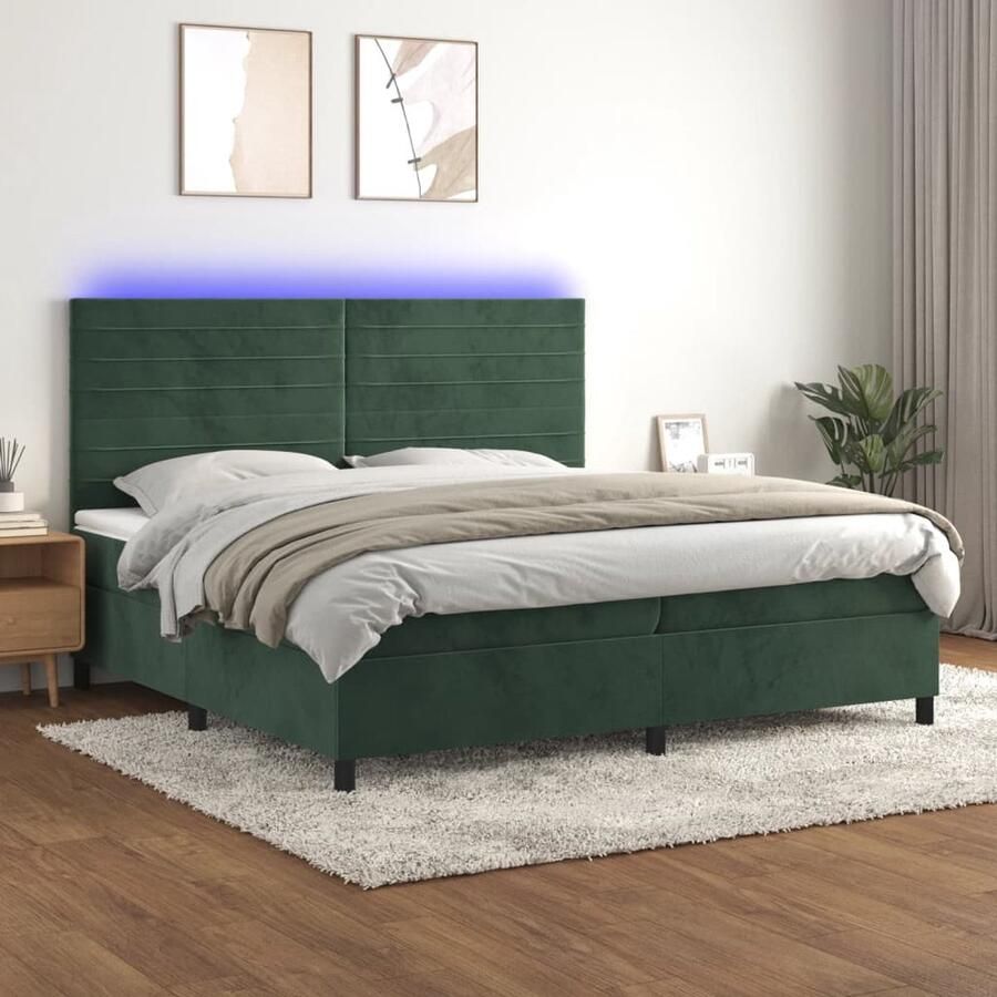 VidaXL Boxspring met LED Fluweel 200x200 cm Groen Boxspring Donkere Kleuren Fluweel Led Lampen Slaapcomfort King Size Bed Groot Tweepersoonsbed - Foto 2