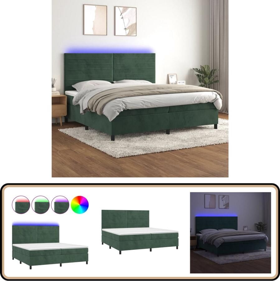 VidaXL Boxspring met LED Fluweel 200x200 cm Groen Boxspring Donkere Kleuren Fluweel Led Lampen Slaapcomfort King Size Bed Groot Tweepersoonsbed