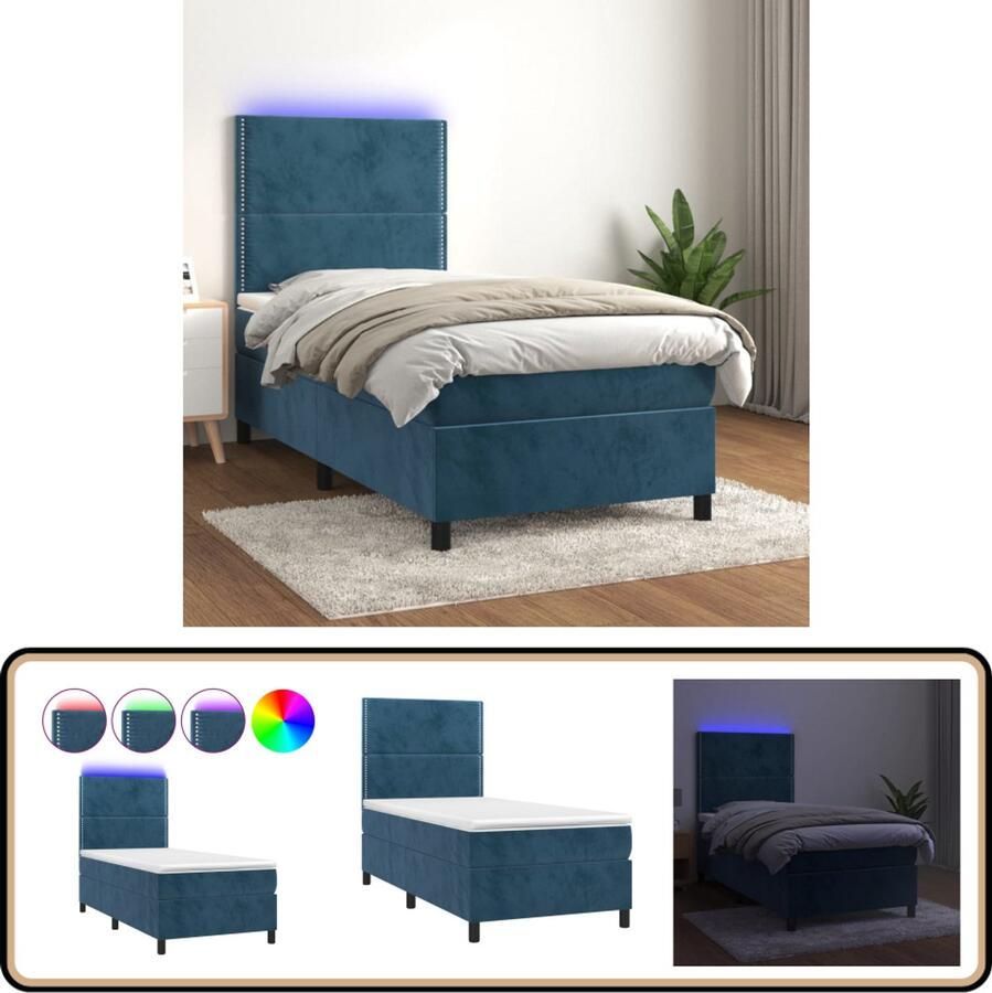 VidaXL Boxspring met LED Fluweel 80x200 cm Boxspring Bed Fluweel Bed Led Bed Pocketed Spring Mattress Donkere Blauwe Bed