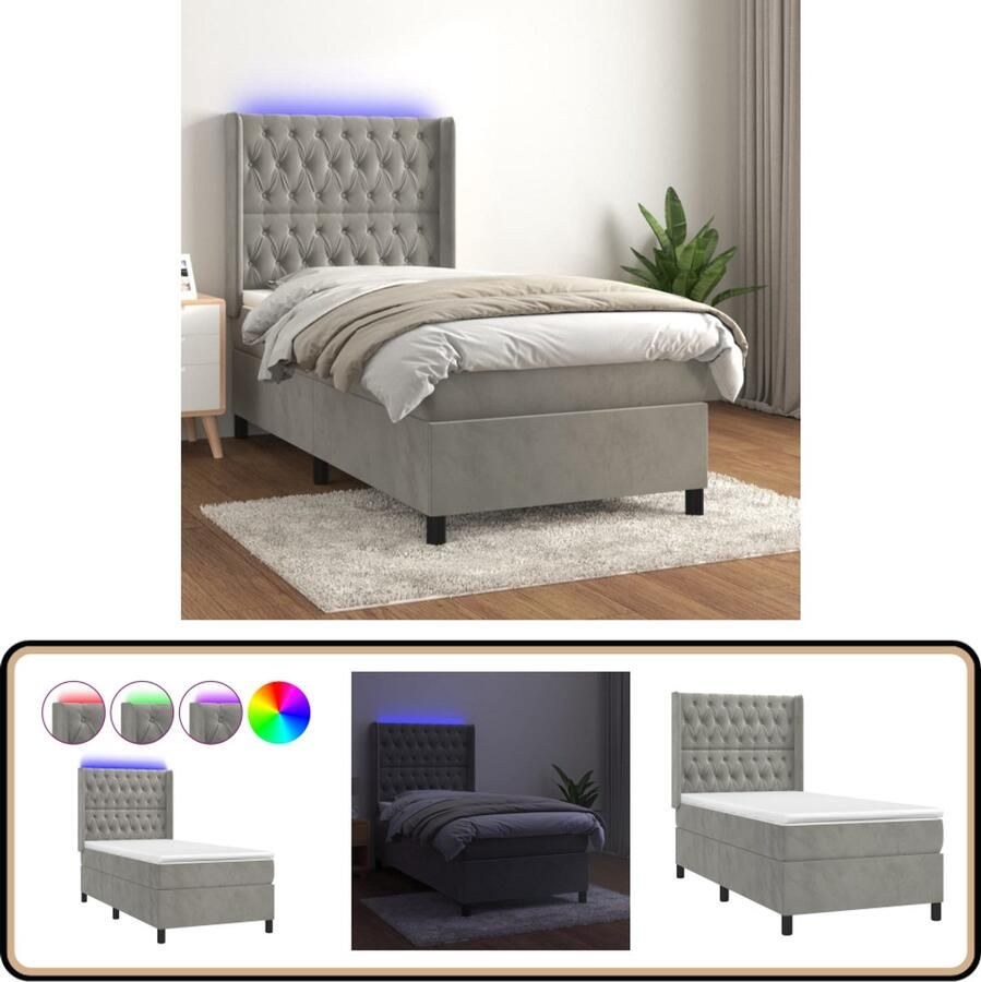 VidaXL Boxspring met LED Fluweel 80x200 cm Boxspring Bed Fluweel Bed Led Bed Tweepersoons Bed King Size Bed Boxspring Frame Pocketed Spring Mattress Velvet Bed Bedroom Furniture