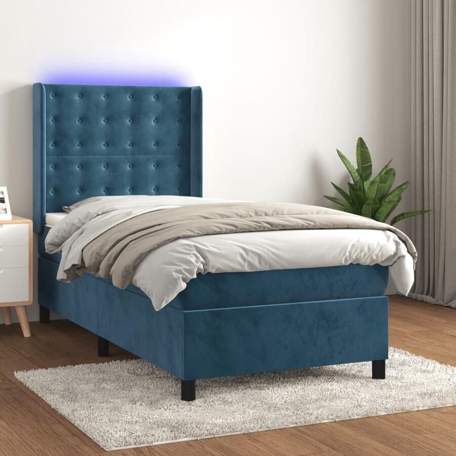 VidaXL Boxspring met LED Fluweel Donkerblauw 100x200 cm Boxspring Velvet Bed Tweepersoonsbed Elektrisch Verstelbare Hoofdbord Led Lampen Pocketed Spring Mattress Comfortabel Bed - Foto 2
