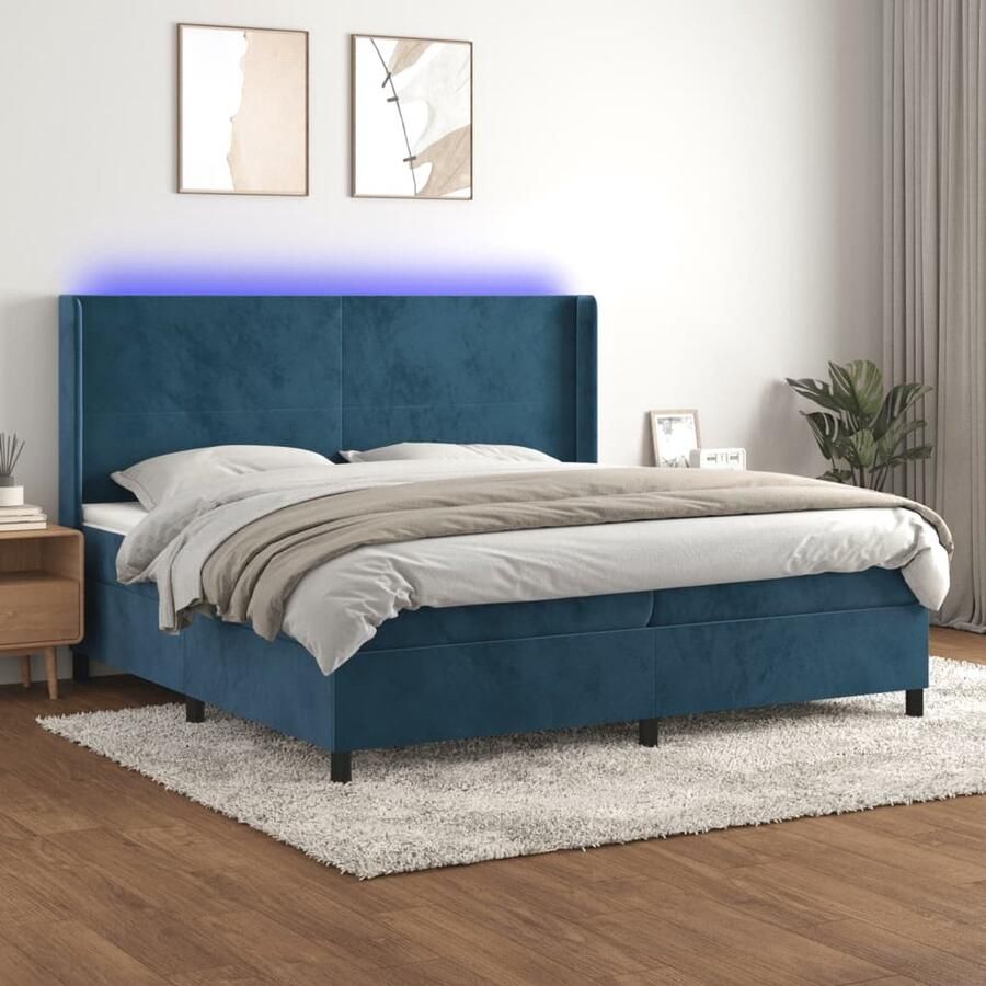 VidaXL Boxspring met LED Fluweel Donkerblauw 200x200 cm Boxspring Donkere Kleuren Velvet Meubilair Led Lampen Tweepersoons Bed Slaapcomfort Luxe Bed Adjustable Headboard - Foto 2