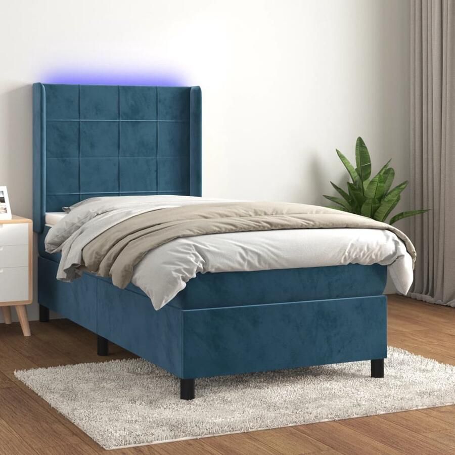 VidaXL Boxspring met LED Fluweel Donkerblauw 80x200 cm Boxspring Fluweel Bed Led Lampje Verstelbare Hoofdbord Slaapcomfort - Foto 2