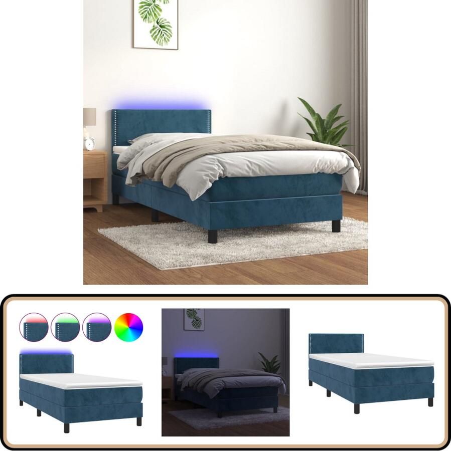VidaXL Boxspring met LED Fluweel Donkerblauw 80x200 cm Boxspring Velvet Bed Donkere Blauwe Boxspring Slaapcomfort Led Lampje