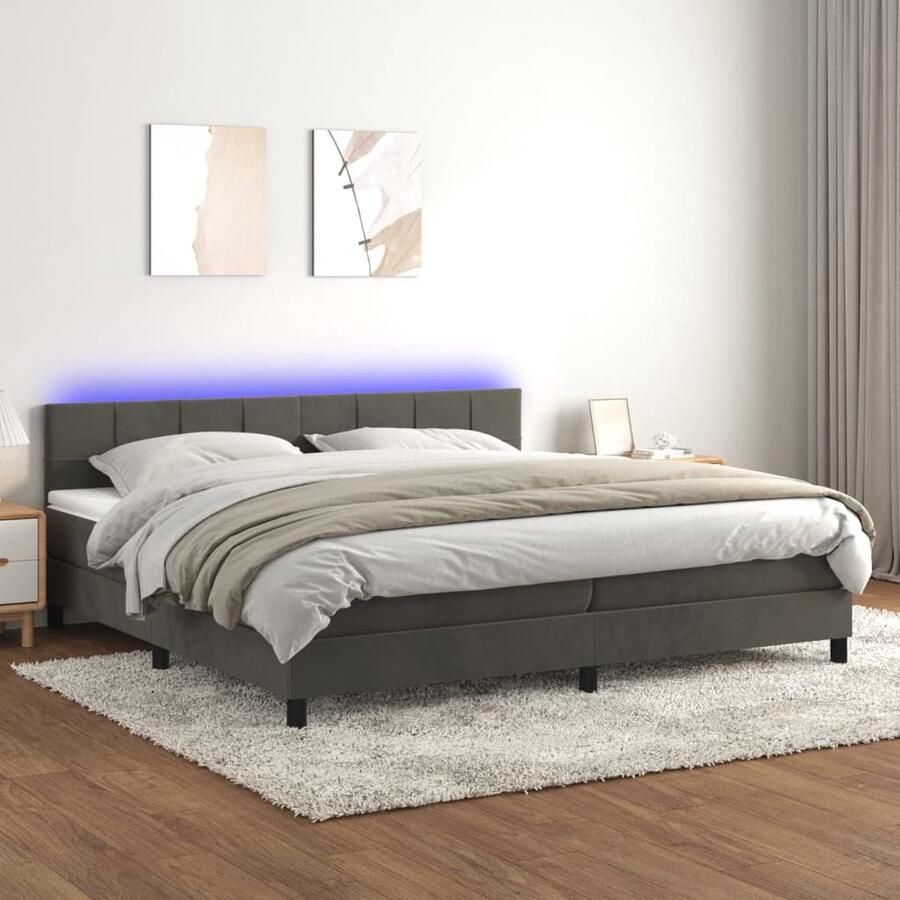VidaXL Boxspring met LED Fluweel Donkergrijs 200x200 cm Boxspring Fluweel Bed Led Bed King Size Bed Tweepersoons Bed Slaapcomfort - Foto 2