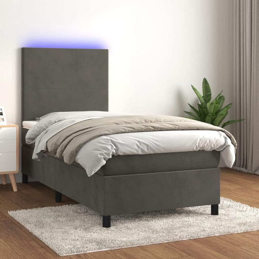 VidaXL Boxspring met LED Fluweel 90x190 cm Boxspring Bed Donkere Kleuren Velvet Bed Led Lampen Pocketveer Matras Elektrisch Hoofdbord Usb Aansluiting - Foto 2