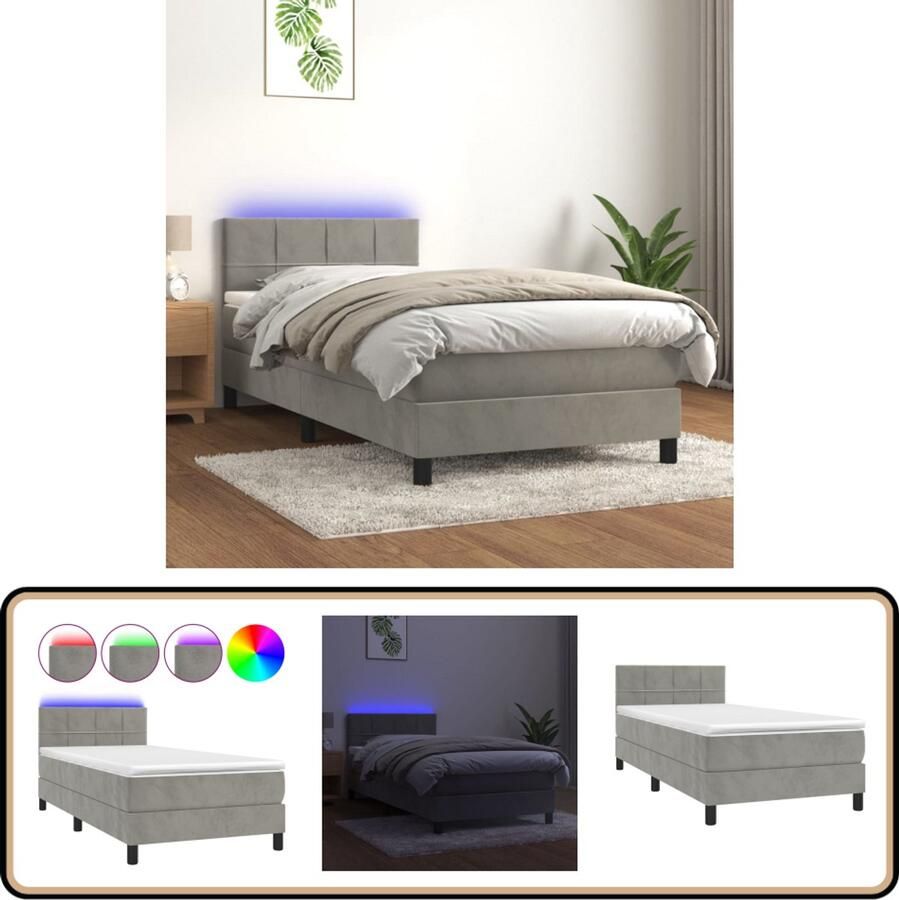 VidaXL Boxspring met LED Fluweel Lichtgrijs 80x200 Boxspring Led Boxspring Fluweel Boxspring Verstelbare Hoofdbord Pocketveer Matras Slaapcomfort