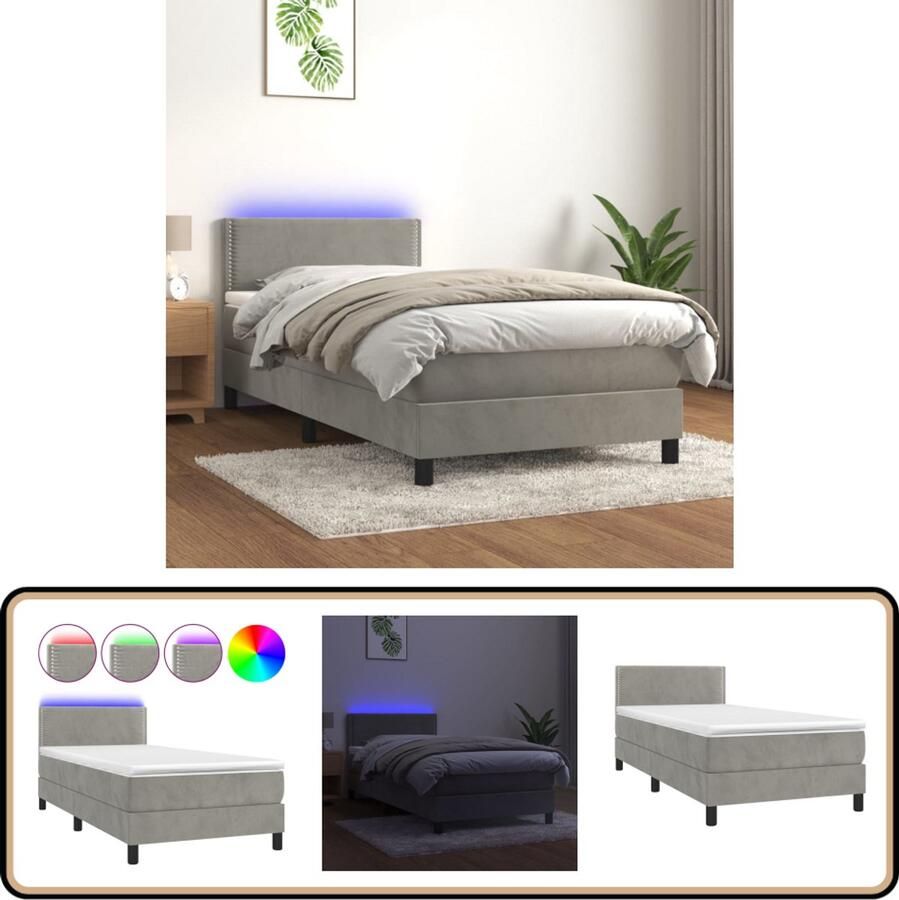 VidaXL Boxspring met LED Fluweel Lichtgrijs 90x190 cm Boxspring Led Bed Velvet Bed Tweepersoonsbed King Size Bed Slaapcomfort Luxe Bed Bedroom Decor