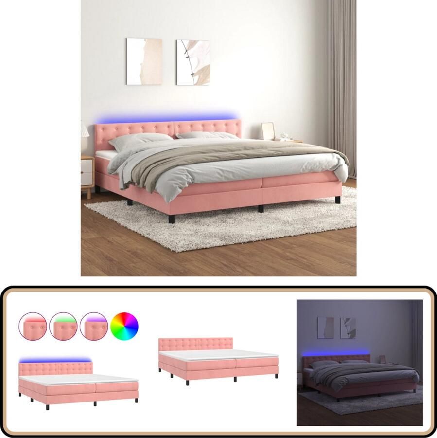 VidaXL Boxspring met LED Fluweel Roze 200x200 cm Boxspring Bed Fluweel Bed Rooskleurig Bed Led Bed Pocketed Spring Mattress