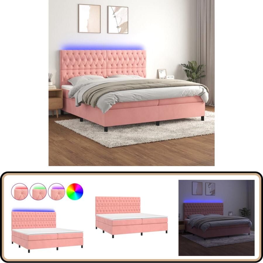 VidaXL Boxspring met LED Fluweel Roze 200x200 cm Boxspring Rozenkleurige Boxspring Velvet Boxspring Led Boxspring Met Led