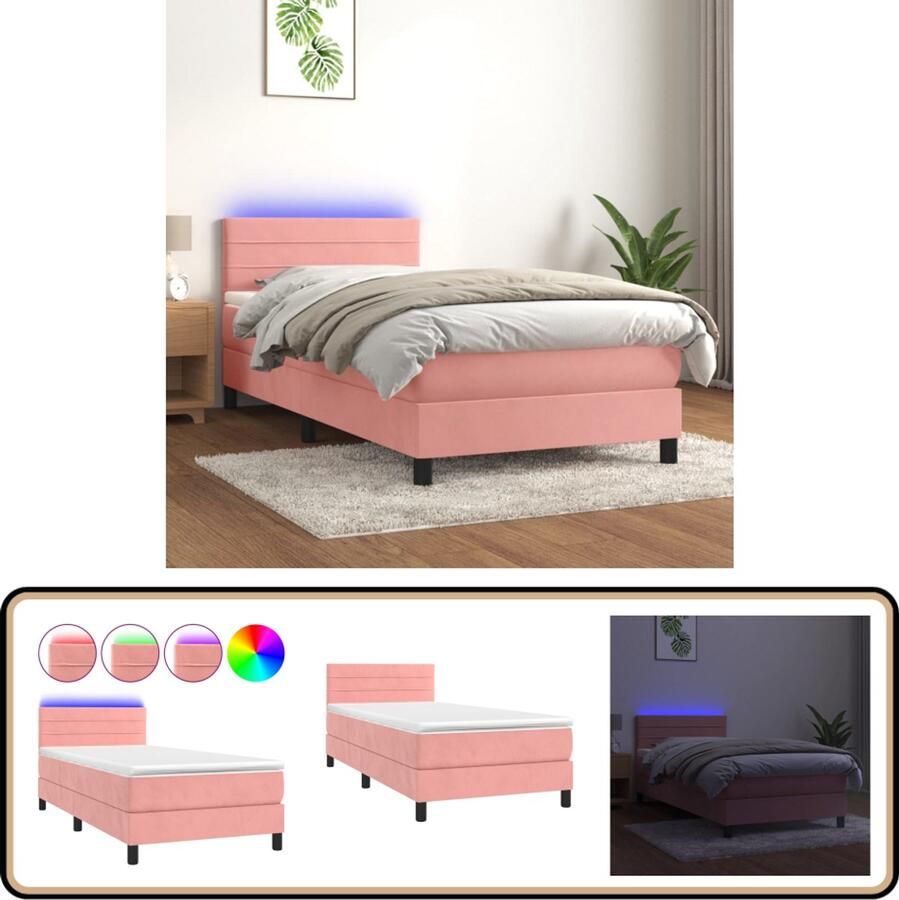 VidaXL Boxspring met LED Fluweel Roze 80x200 cm Boxspring Bed Led Bed Fluweel Bed Pocketveer Matras Hoofdbord