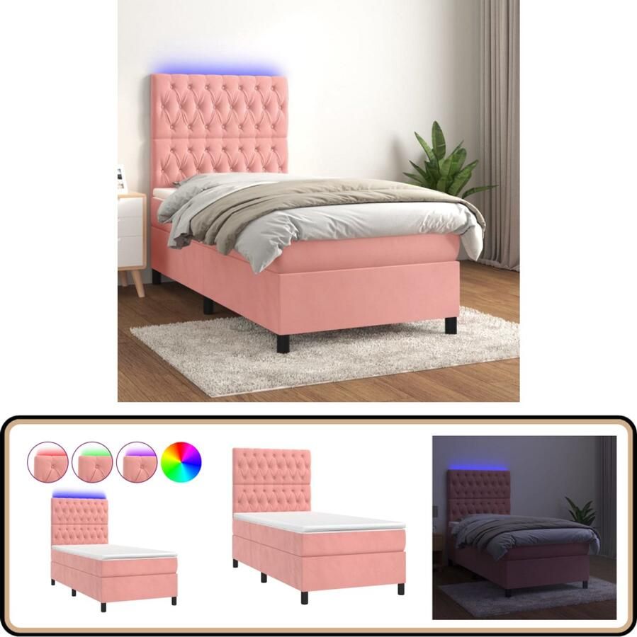 VidaXL Boxspring met LED Fluweel Roze 80x200 cm Boxspring Led Bed Velvet Bed Rooskleurig Bed Tweepersoonsbed Slaapcomfort